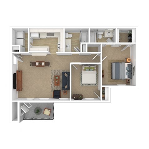 Floor plan for 2 beds, 2 baths, 985 sqft