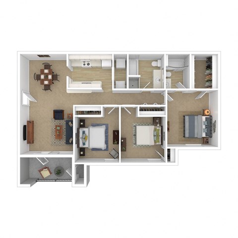 Floor plan for 3 beds, 2 baths, 1110 sqft