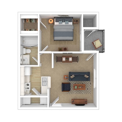 Floor plan for 1 bed, 1 bath, 600 sqft