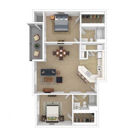 Floor plan for 2 beds, 2 baths, 1116 sqft