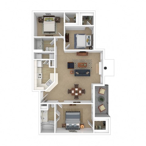 Floor plan for 3 beds, 2 baths, 1320 sqft