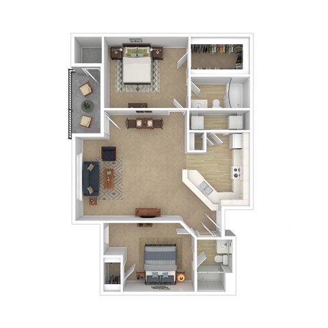 Floor plan for 2 beds, 2 baths, 928 sqft