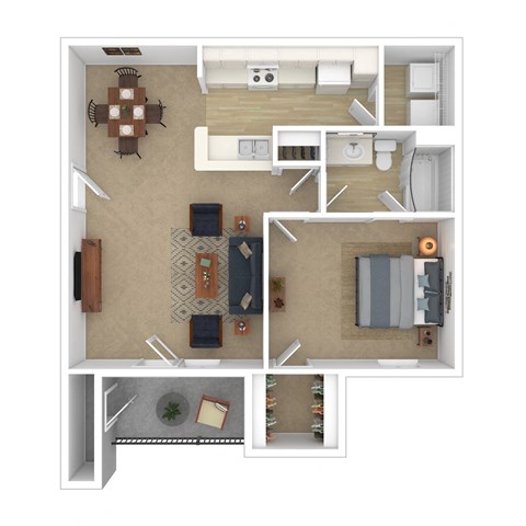 Floor plan for 1 bed, 1 bath, 704 sqft