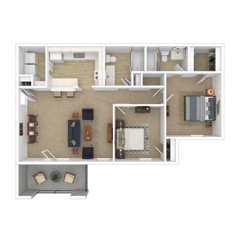 Floor plan for 2 beds, 2 baths, 947 sqft
