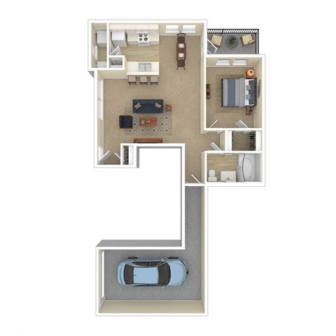 Floor plan for 1 bed, 1 bath, 841 sqft