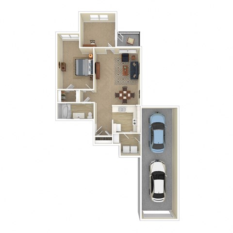 Floor plan for 1 bed, 1 bath, 894 sqft