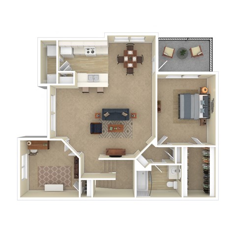 Floor plan for 1 bed, 1 bath, 976 sqft