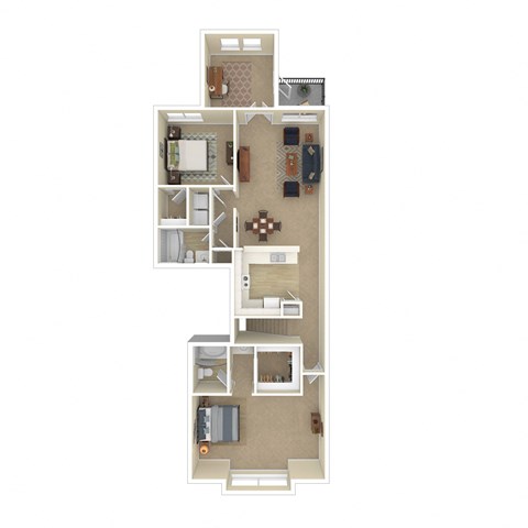 Floor plan for 2 beds, 2 baths, 1306 sqft