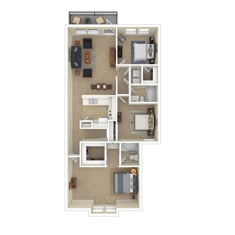 Floor plan for 3 beds, 2 baths, 1322 sqft