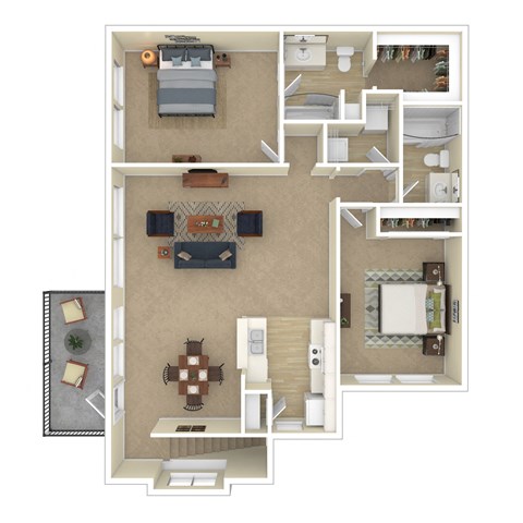 Floor plan for 2 beds, 2 baths, 1181 sqft
