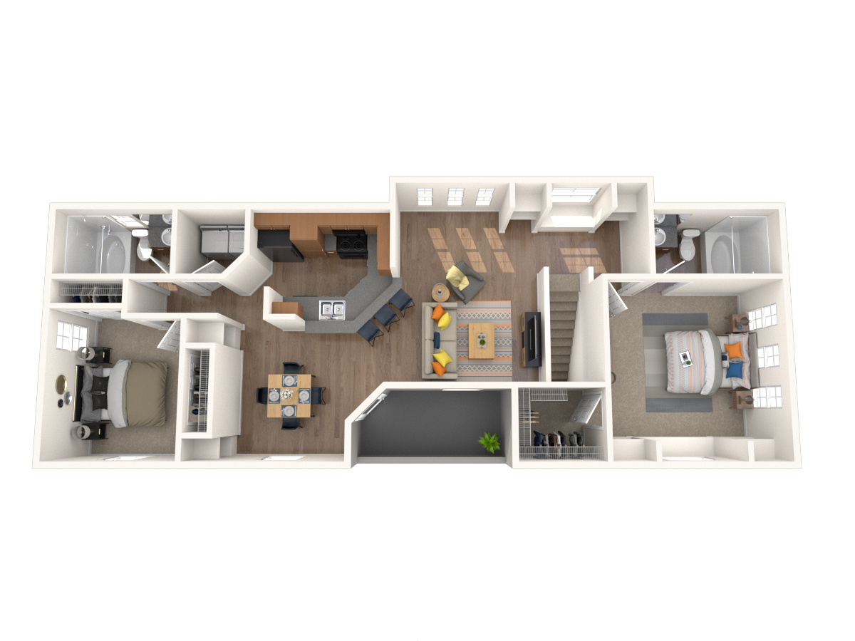 Floor plan for 2 beds, 2 baths, 1167 sqft