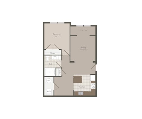 Floor plan for 1 bed, 1 bath, 784 sqft