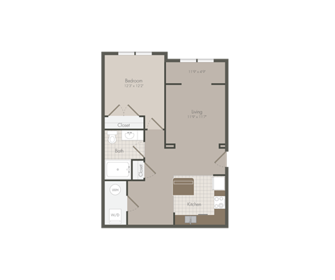 Floor plan for 1 bed, 1 bath, 784 sqft