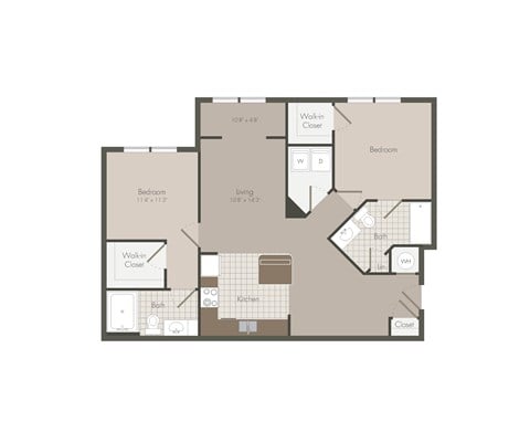 Floor plan for 2 beds, 2 baths, 1080 sqft