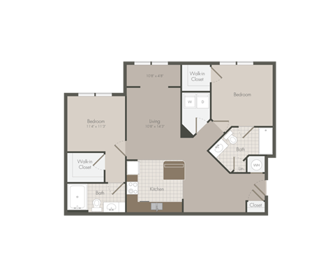 Floor plan for 2 beds, 2 baths, 1080 sqft