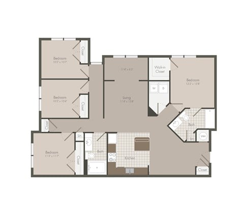 Floor plan for 4 beds, 2 baths, 1524 sqft
