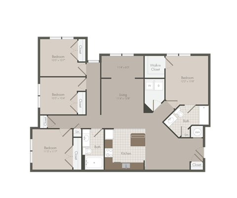 Floor plan for 4 beds, 2 baths, 1524 sqft