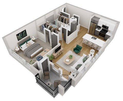 Floor plan for 1 bed, 1 bath, 746 sqft
