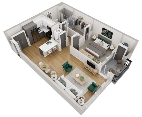Floor plan for 1 bed, 1 bath, 751 sqft