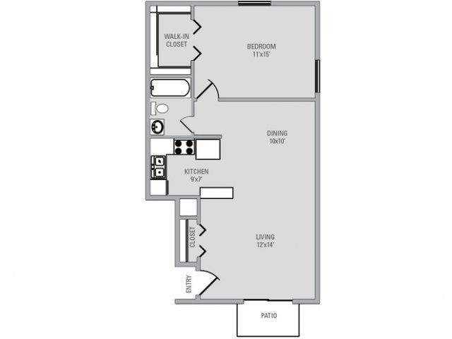 Floor plan for 1 bed, 1 bath, 695 sqft