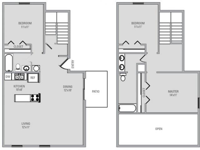 Floor plan for 3 beds, 2 baths, 1271 sqft