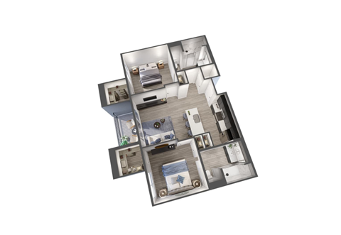 Floor plan for 2 beds, 2 baths, 1009 sqft