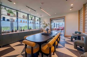 Raleigh apartment for rent - A black and white checkered floor in a modern dining room.