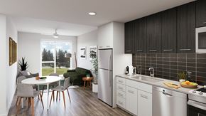 Portland apartment for rent - a rendering of a kitchen and living room in an apartment
