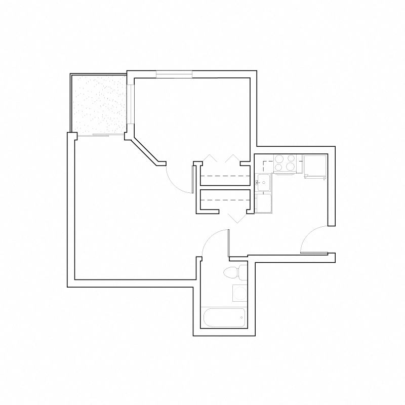 Floor plan for 1 bed, 1 bath, 556 sqft