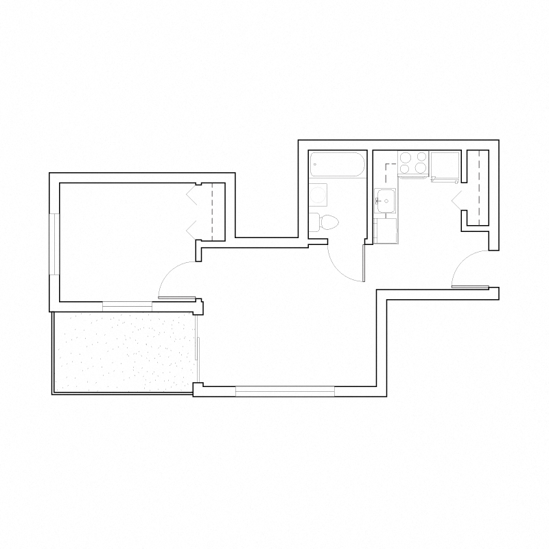 Floor plan for 1 bed, 1 bath, 525 sqft