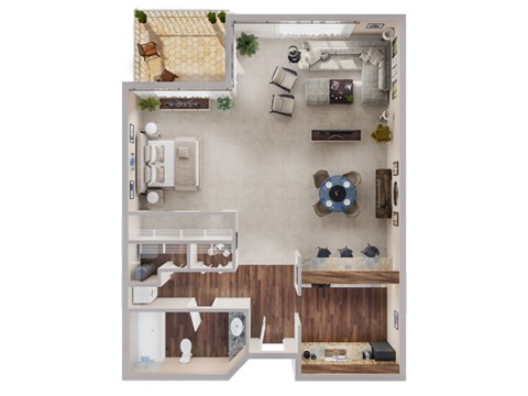 Floor plan for studio, 1 bath, 600 sqft