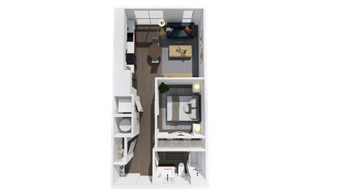 Floor plan for studio, 1 bath, 614 sqft