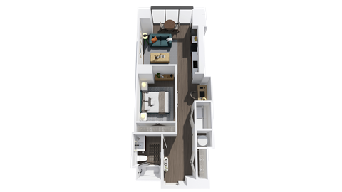 Floor plan for studio, 1 bath, 724 sqft