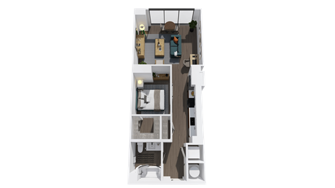 Floor plan for studio, 1 bath, 716 sqft