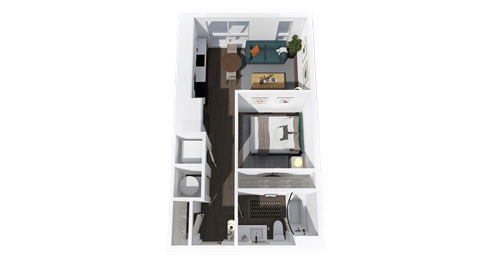 Floor plan for studio, 1 bath, 542 sqft