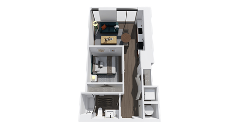 Floor plan for studio, 1 bath, 569 sqft