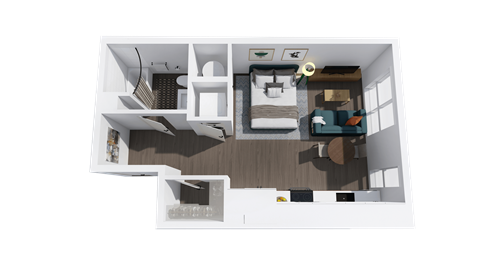 Floor plan for studio, 1 bath, 501 sqft