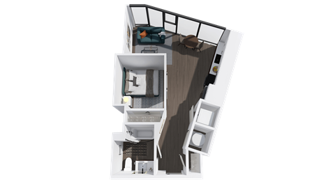 Floor plan for studio, 1 bath, 600 sqft