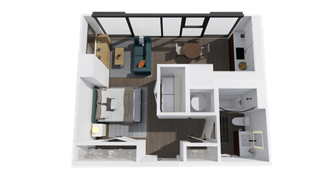 Floor plan for studio, 1 bath, 522 sqft