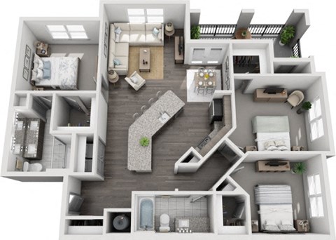 Floor plan for 3 beds, 2 baths, 1357 sqft