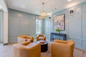 Norcross apartment for rent - A living room with a grey wall and a painting hanging on it.