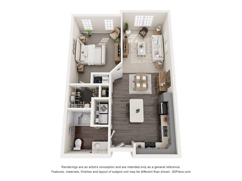 Floor plan for 1 bed, 1 bath, 768 sqft