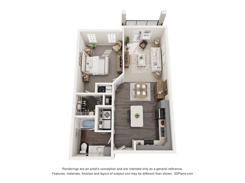 Floor plan for 1 bed, 1 bath, 769 sqft