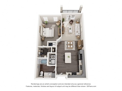 Floor plan for 1 bed, 1 bath, 775 sqft