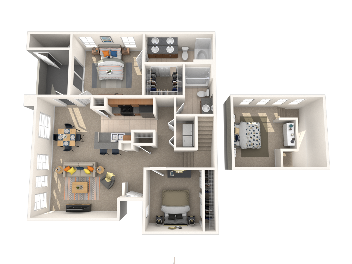 Floor plan for 2 beds, 2 baths, 1212 sqft