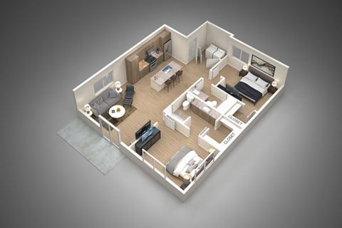 Floor plan for 2 beds, 2 baths, 1088 sqft