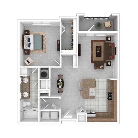 Floor plan for 1 bed, 1 bath, 859 sqft