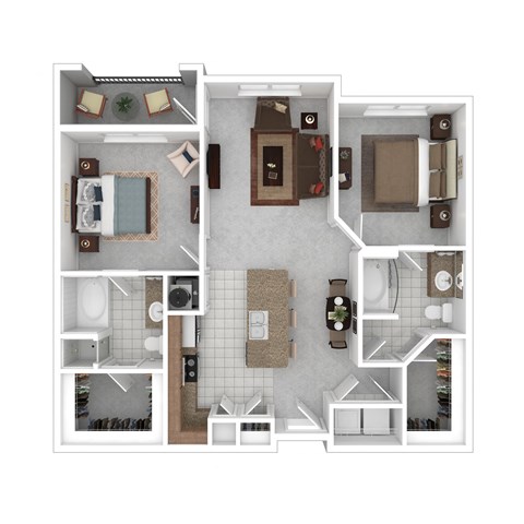 Floor plan for 2 beds, 2 baths, 1155 sqft