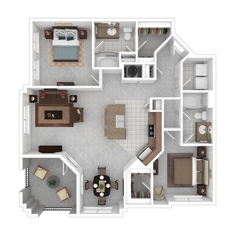 Floor plan for 2 beds, 2 baths, 1247 sqft
