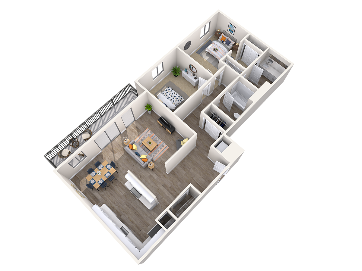 Floor plan for 2 beds, 2 baths, 1030 sqft